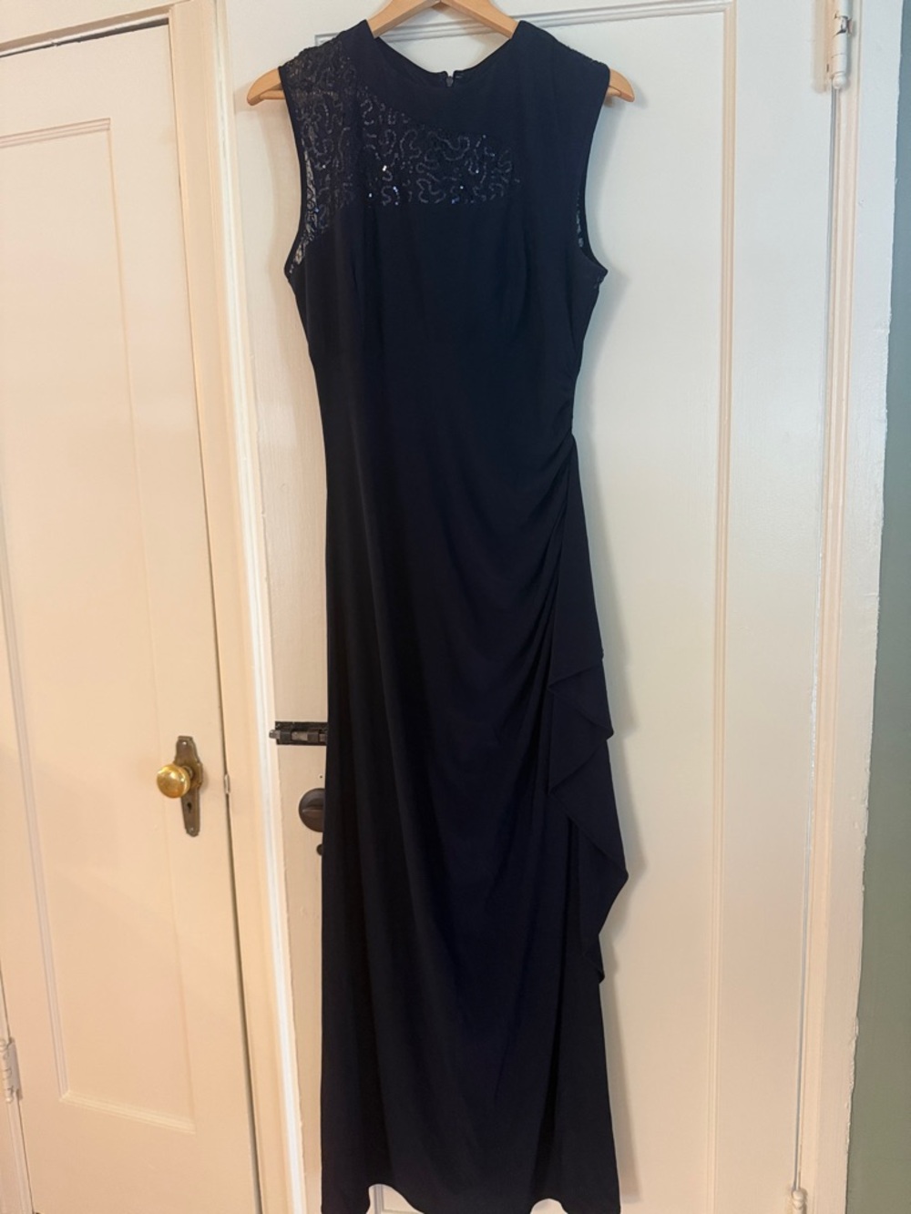 R & M Richards Black Maxi Dress with Lace Bodice